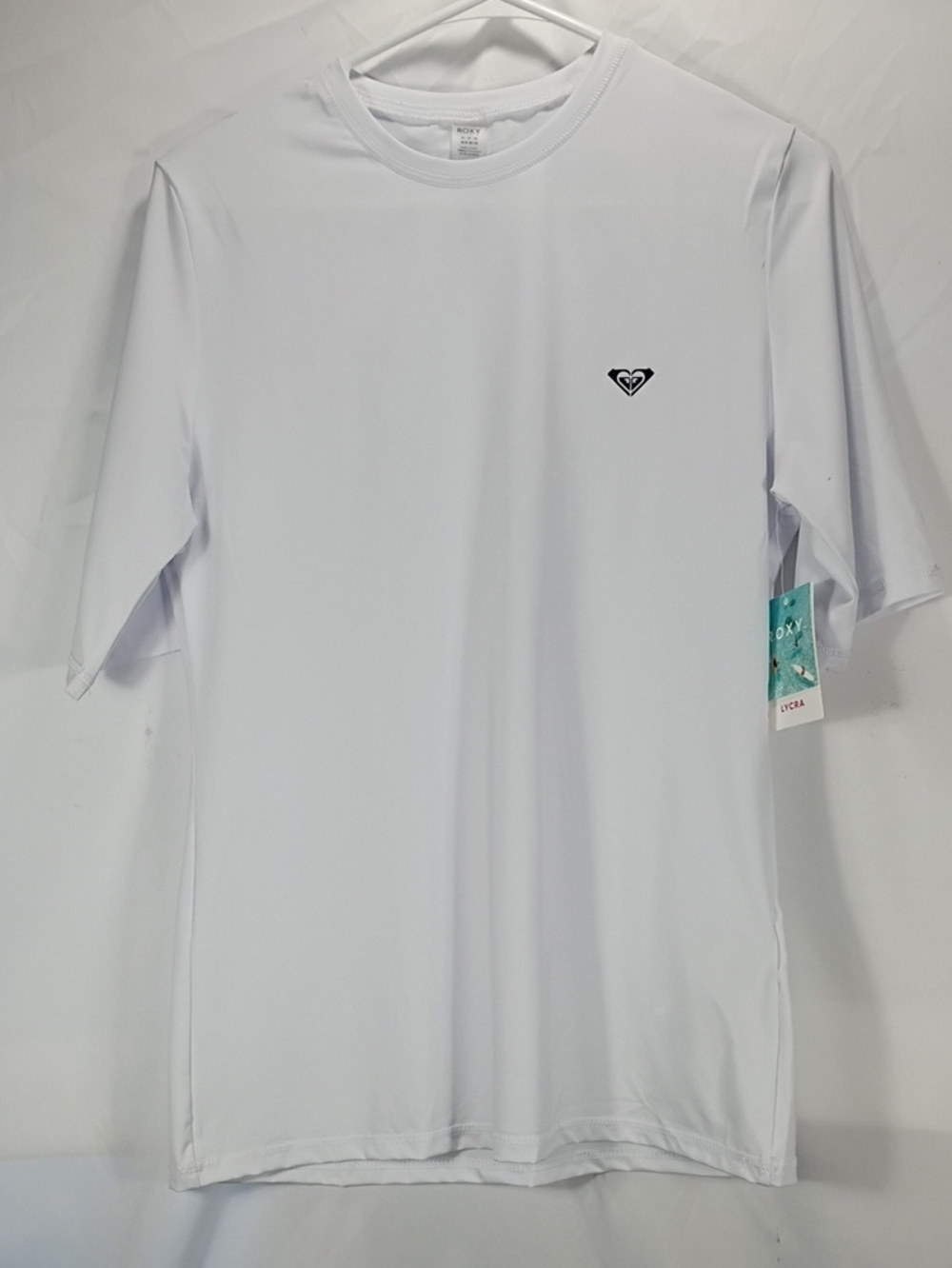 NWT Roxy Women's White New Enjoy Waves Short Sleeve Lycra Rash Guard Sz Medium